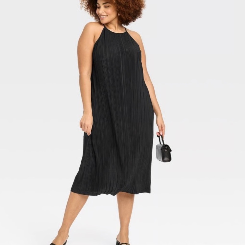 🖤 A New Day Black Plissé Midi Dress – Size XXL